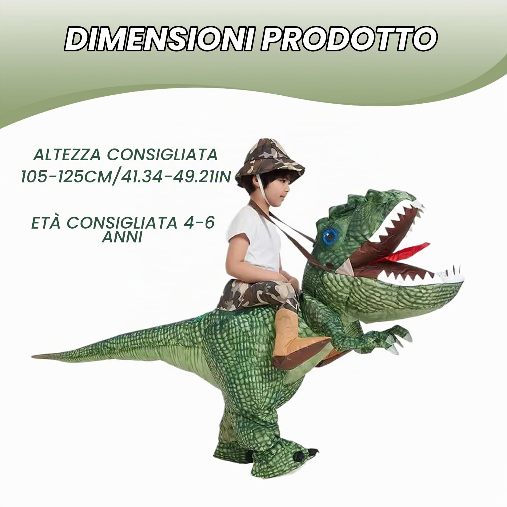 Costume da Dinosauro per Bambini|Costume da Dinosauro Gonfiabile, Bambini 4-6 Anni