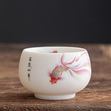 Master Teacup Goldfish tenmokus Teacup Kungfu Tea Cup Chinese Chinese Auspicious Dragon Tea Cup Ceramic Handmade Porcelain Teacup Ceremonial Matcha Tea Mug