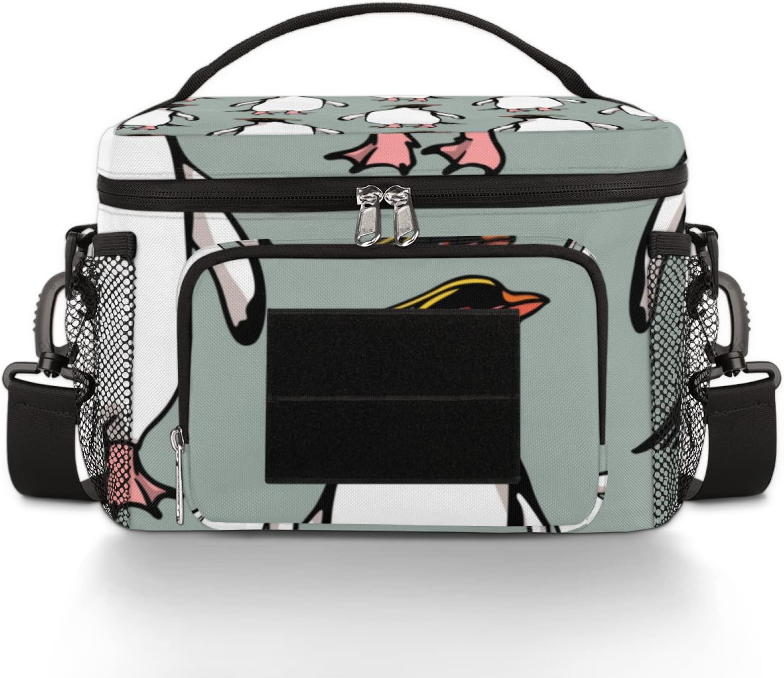 Funny Penguin Pattern Tactical Lunch Bag for Women Men, Insulated Lunch Bag Leakproof Lunch Cooler for Adult, Reusable Lunch Box with Adjustable Shoulder Strap for School Office Picnic Hiking Beach