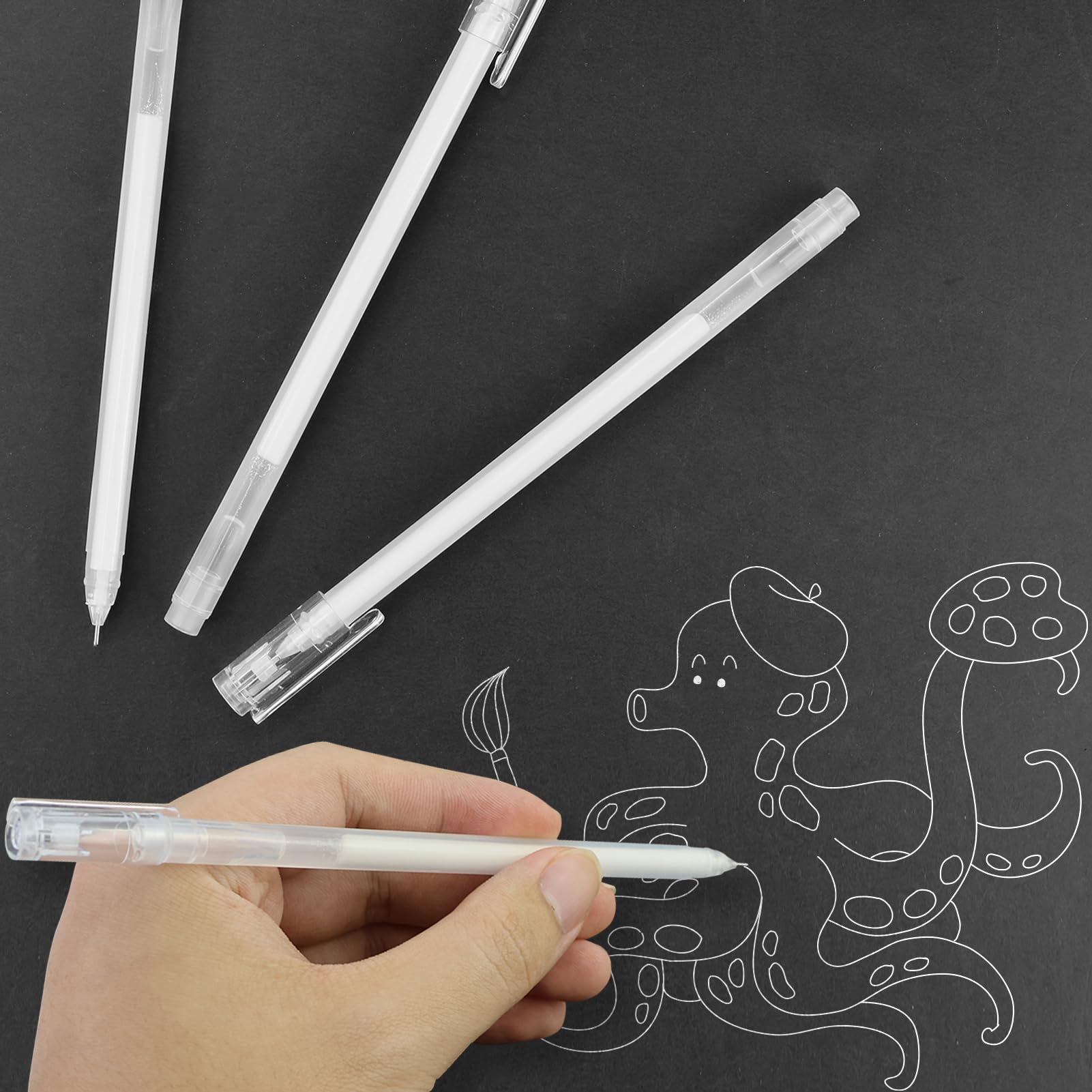 4 bolígrafos de gel blanco, blancos de punta fina de 0,6 mm, punta blanca, para dibujar, bolígrafos de gel blancos para bocetos, libros de visitas y pintura sobre papel negro