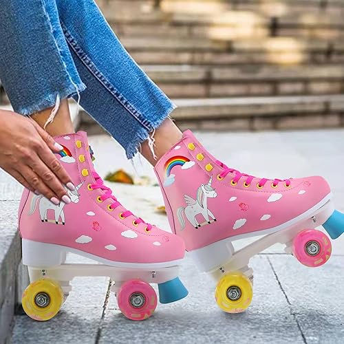 Miniatura 7 de LIKU Patines cuádruples para niñas y mujeres con luz de todas las ruedas, para interiores y exteriores, con cordones, divertido patinaje iluminador