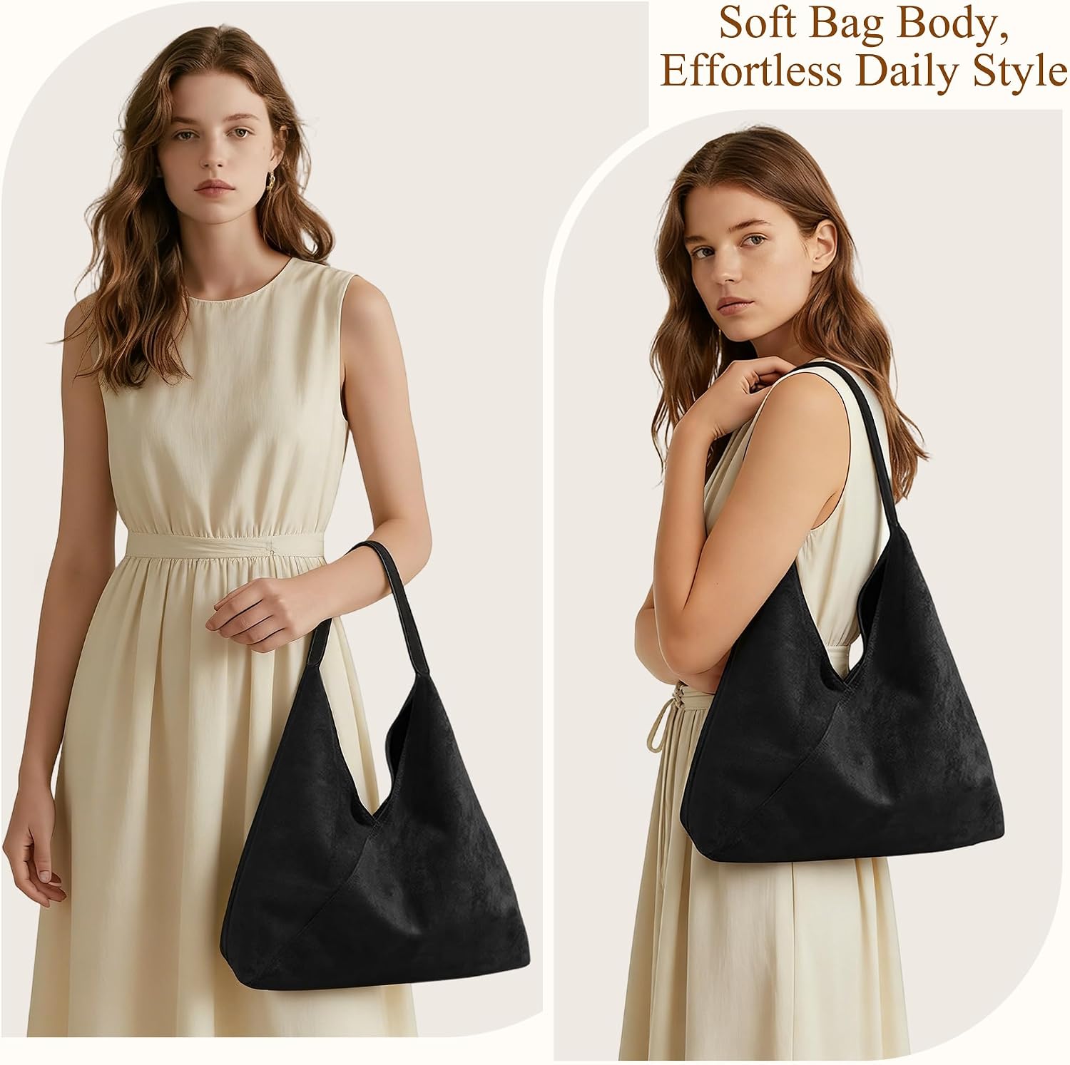 Set of 2 Suede Look Shopper Medium Shoulder and Handbag with Separate Make Up Bag Elegant Everyday Shopper for Work, Travel and Leisure image 2