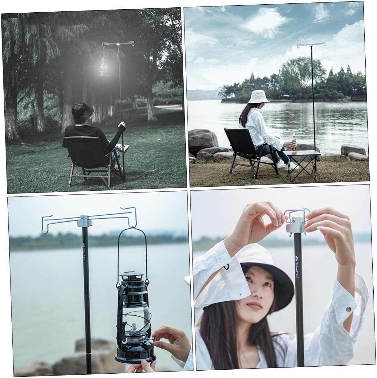 GALPADA Camping Tent Hanging Lamp Pole Foldable Double-Headed Light Stand Metal Construction Portable Design for Outdoor Use for Camping Hiking and Emergency Lighting