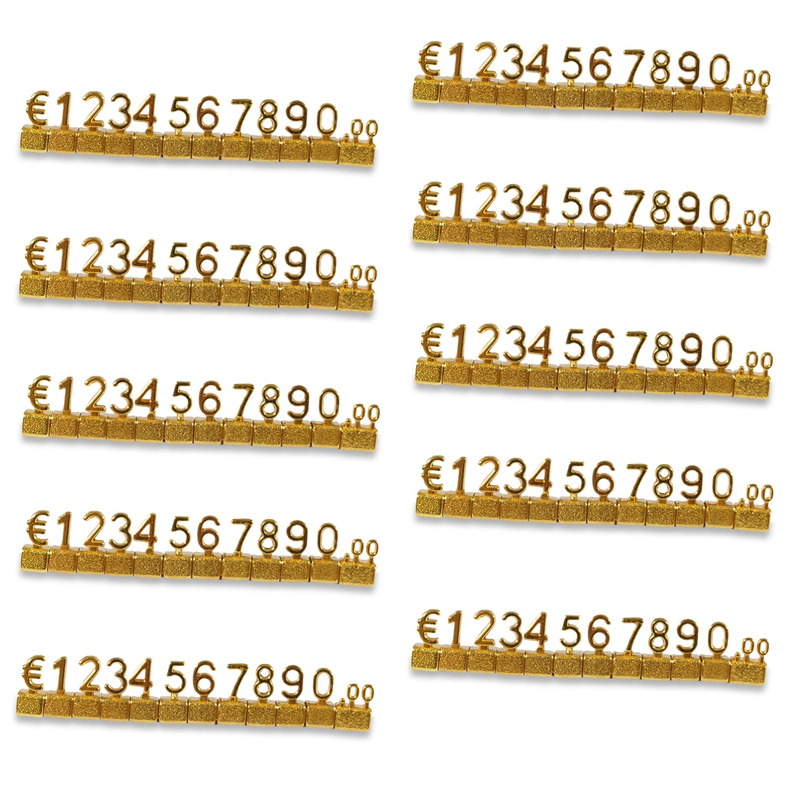 MACHSWON 100 PCS Digital Price Tag 3D Metal Shelving Adjustable EUR € Price Cube Kit for Shop Display Jewelry Watch Shop Office Display Pricemarker Labels Gold