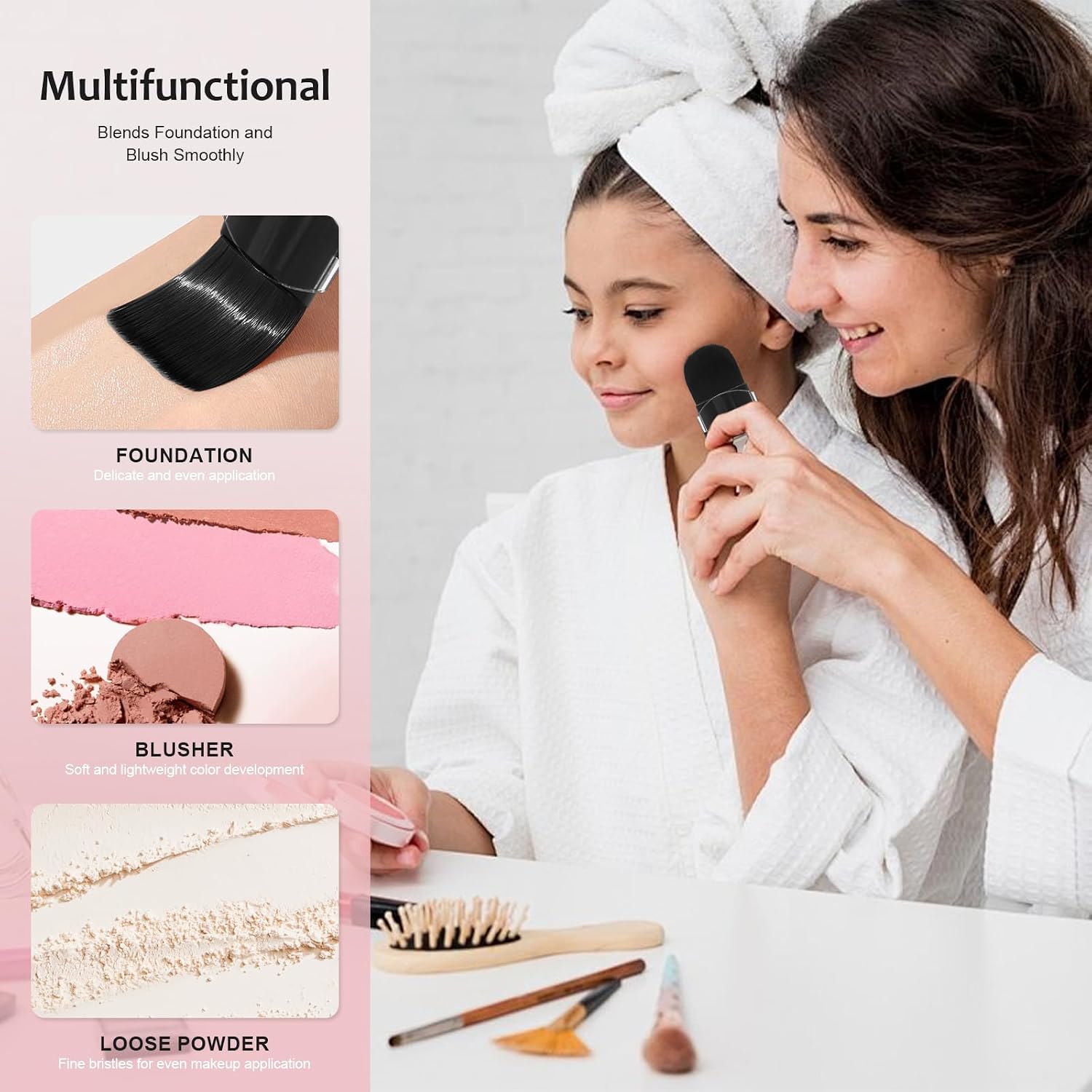 Retractable Makeup Brush 2 Pack with Cover, Ultra-Soft Synthetic Bristles for Travel, Face Powder & Foundation - Portable, Compact On-the-Go Touch Up