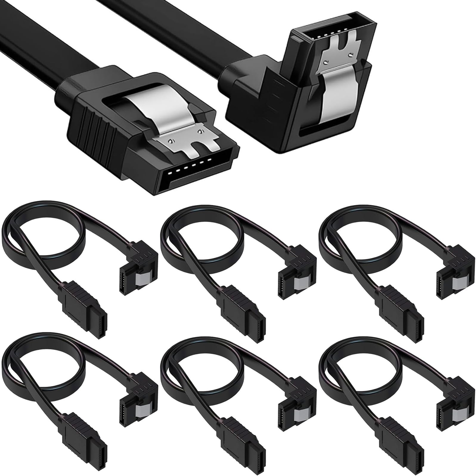 SATA Cable III,6Gbps Straight HDD SDD Data Cable, SATA 3.0 Cable for SATA HDD, SSD, CD Driver, CD Writer, 15.75 Inch (Black, 6Pack (ANGLE))