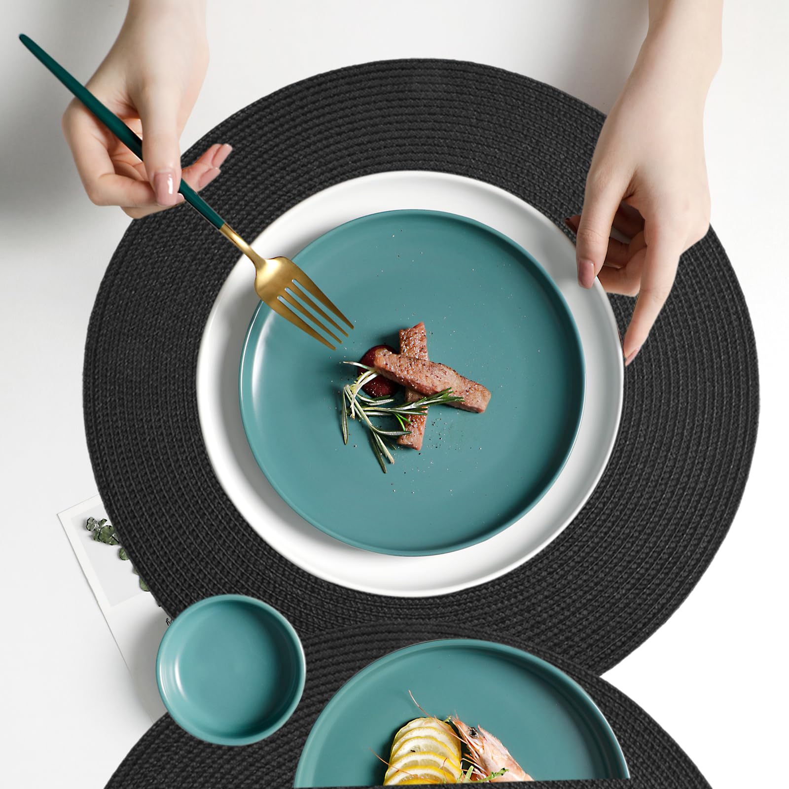 Homcomodar Tovagliette Lavabili, Tovagliette Americane, Tovagliette Set di 6, Antiscivolo Resistenti al Calore, Tovagliette Colazione, Tovaglietta Rotonde per Matrimoni Eventi Cucina Scuola 34cm