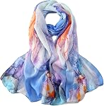 JWSilk Luxurious Silk Chiffon Scarf Floral Print