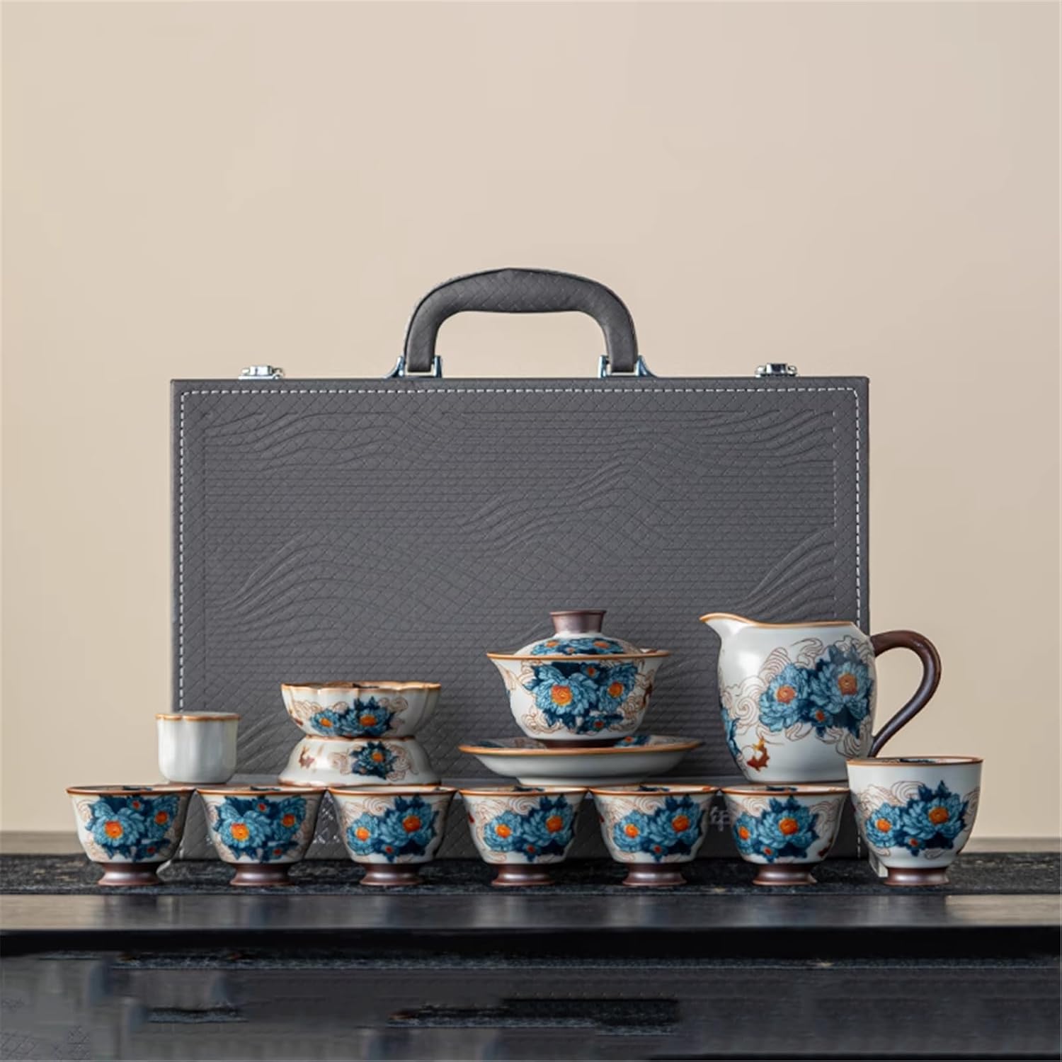 Nephrite Porcelain Gongfu Tea Set, Home Office Tea Pot Tea Cup Gift Box-set1