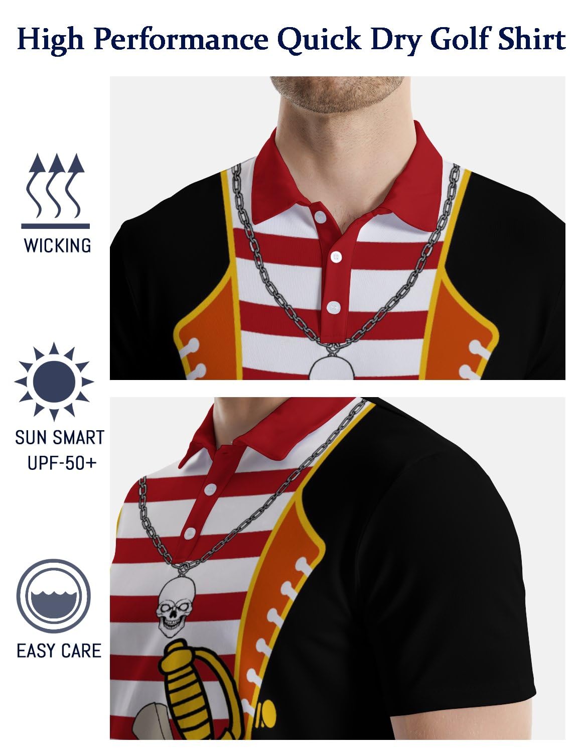 Camisetas de golf para hombre, estampadas, de secado rápido, manga corta, de rendimiento, con cuello que absorbe la humedad