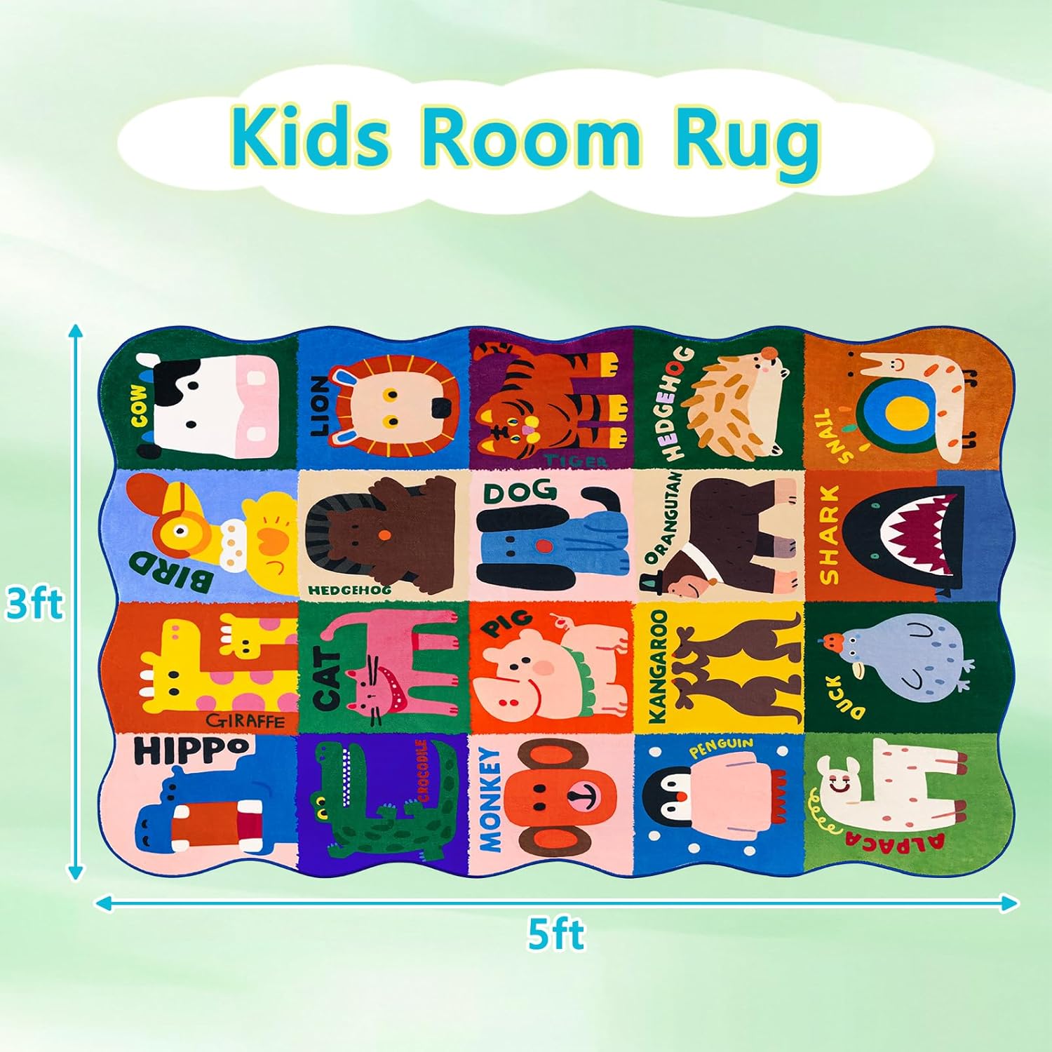 Kids Rugs for Playroom,3x5 Feet Upgrade Ultra Non Slip Area Rug, Washable Play Mat Rug Cute Animal Carpet for Classroom Toddler Nursery Kids Room Decor