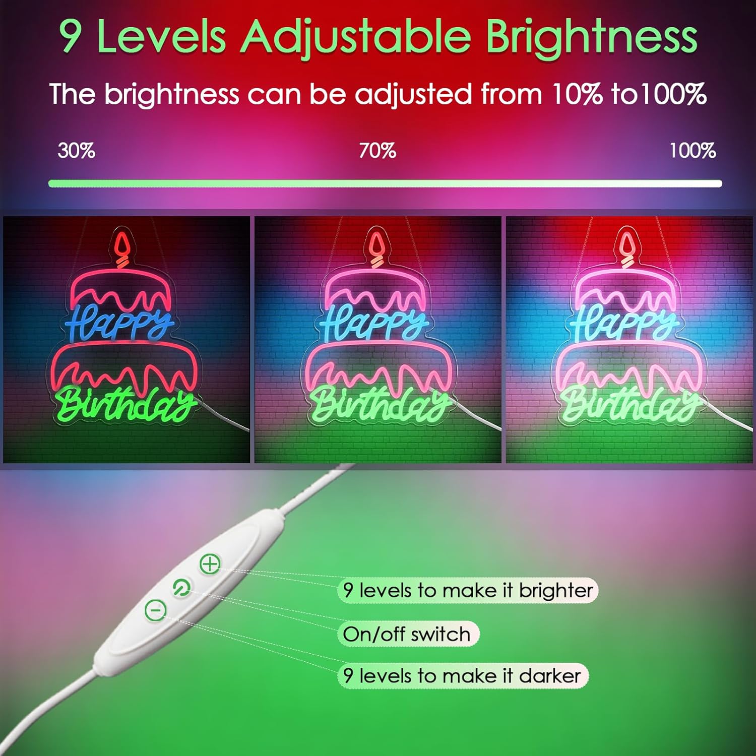 Happy Birthday Neon Sign Led Neon Lights Pink Neon Sign for Bedroom Led Sign USB Powered Neon Signs for Wall Decor Dimmable for Christmas Thanksgiving Birthday Party Girls Gifts - Image 3