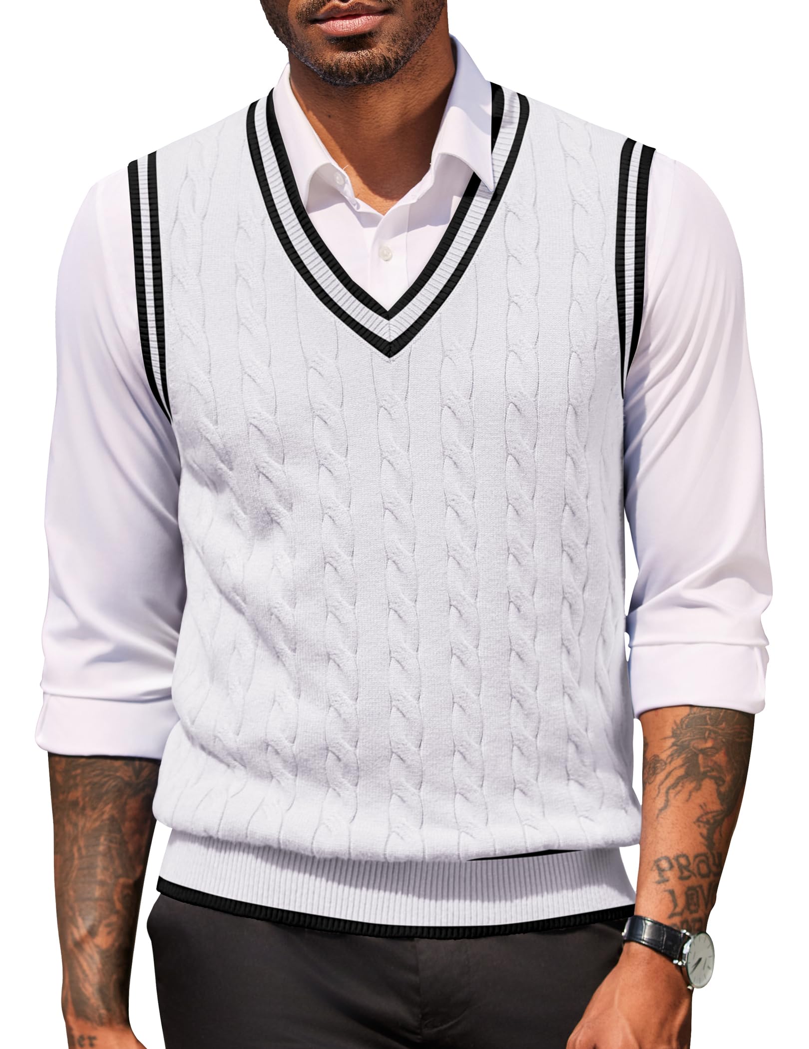 COOFANDY Sweater Vest for Men Regular Fit V Neck Sleeveless Knitted Pullovers Sweater