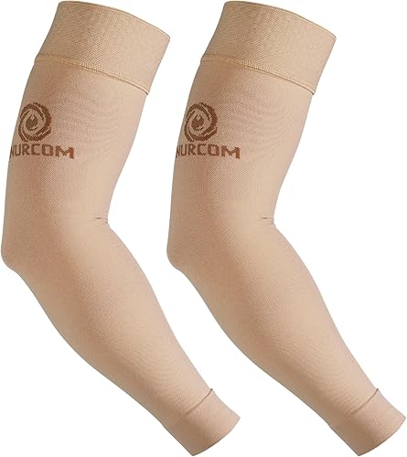 NURCOM Manga de compresión médica para hombres y mujeres, paquete de 2, sin silicona, soporte de brazo completo suave de 20-30 mmHg para linfedema,
