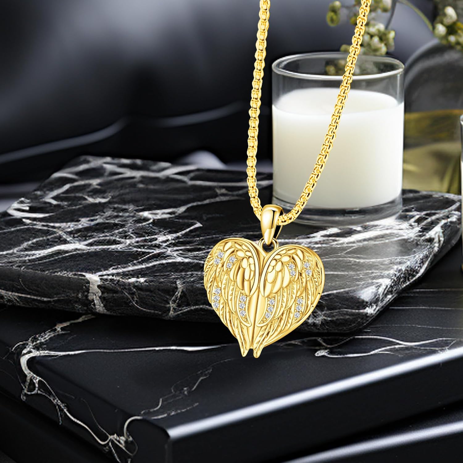 Angel Wings Necklace 925 Sterling Silver Guardian Angel Nurse RN Caduceus Pendant Charm Crystal Angel Jewelry Gifts for Women - Image 3