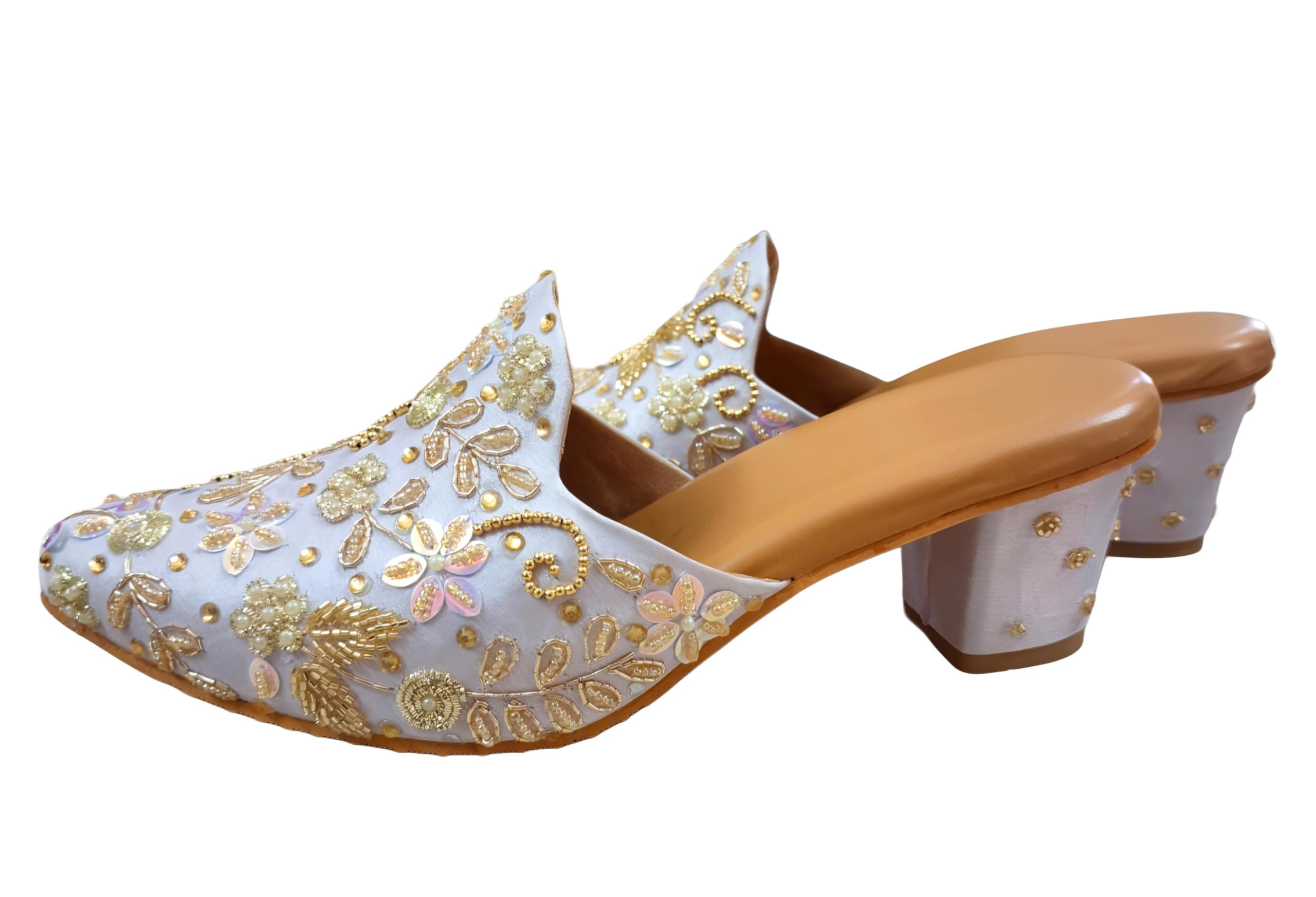 Women's Ethnic Mules Jutti Mojari, Hand Embroidered, Cushioned Heels 2 inches-image-9