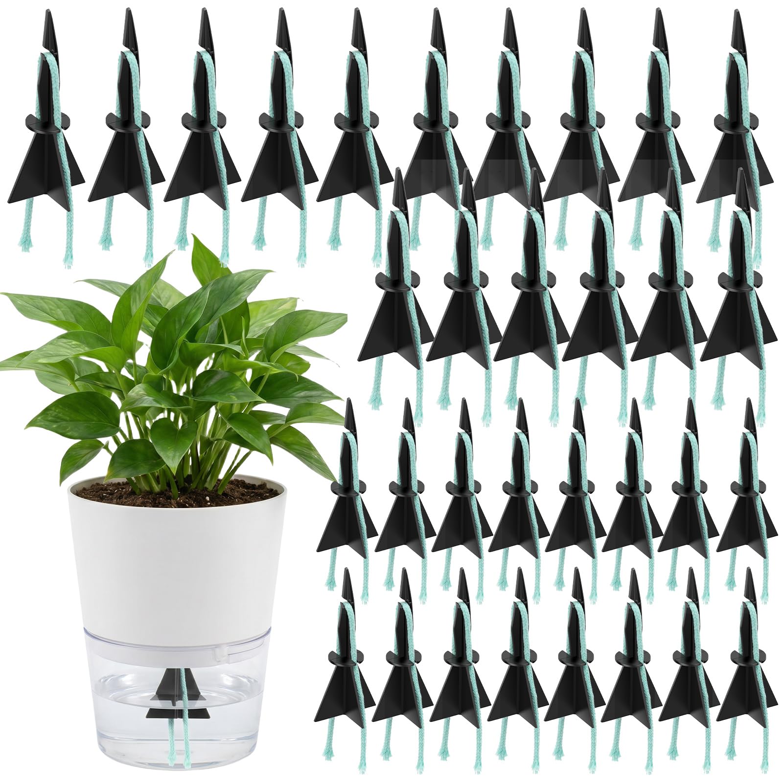 shaojian 32 Pack Self Watering Spikes for Indoor Outdoor Plants, Automatic Plant Waterer with Cotton Wick for Potted Plant Seedling Garden Pot