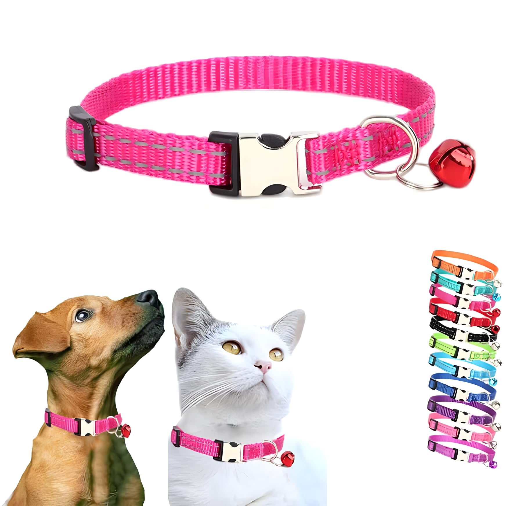 Collier pour chat rose réfléchissant avec clochette sécurisée taille XS