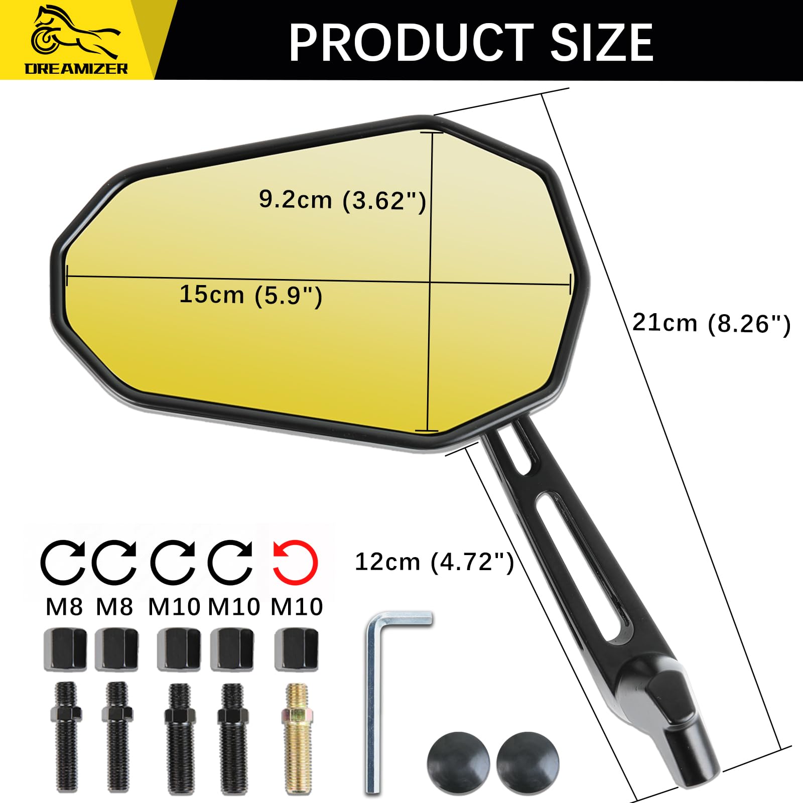 DREAMIZER Specchietto per Moto Omologati E24, Specchietto Laterale per Moto da 8mm 10mm Compatibile con Z900 Z1000 Z800 Z650 Z750 Z300 Z250 Z125 XJ6, MT03 MT09 MT10 MT07, ATV Scooter Touring Chopper