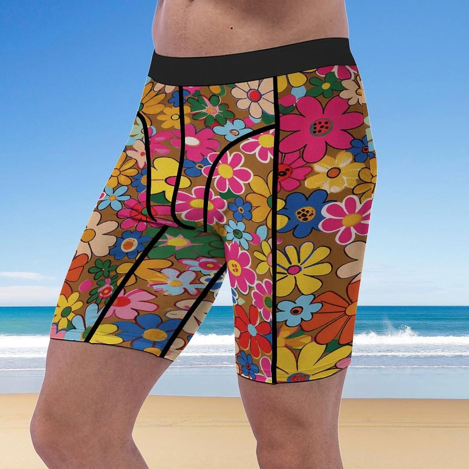 Bright Flower Style Compression Shorts Men Spandex Sport Shorts Workout Performance Baselayer Underwear