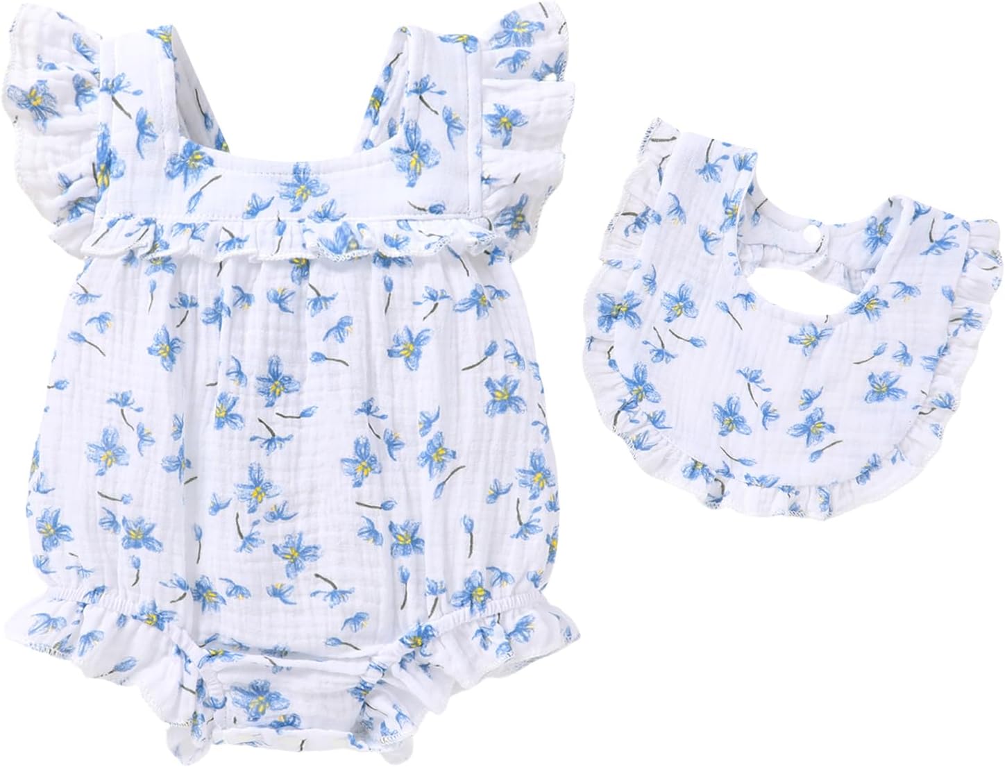 YOUNGER TREE Baby Girl Romper 100% Cotton Ruffle Sleeveless Summer Outfit with Accessory Soft Infant Clothes for Daily Wear