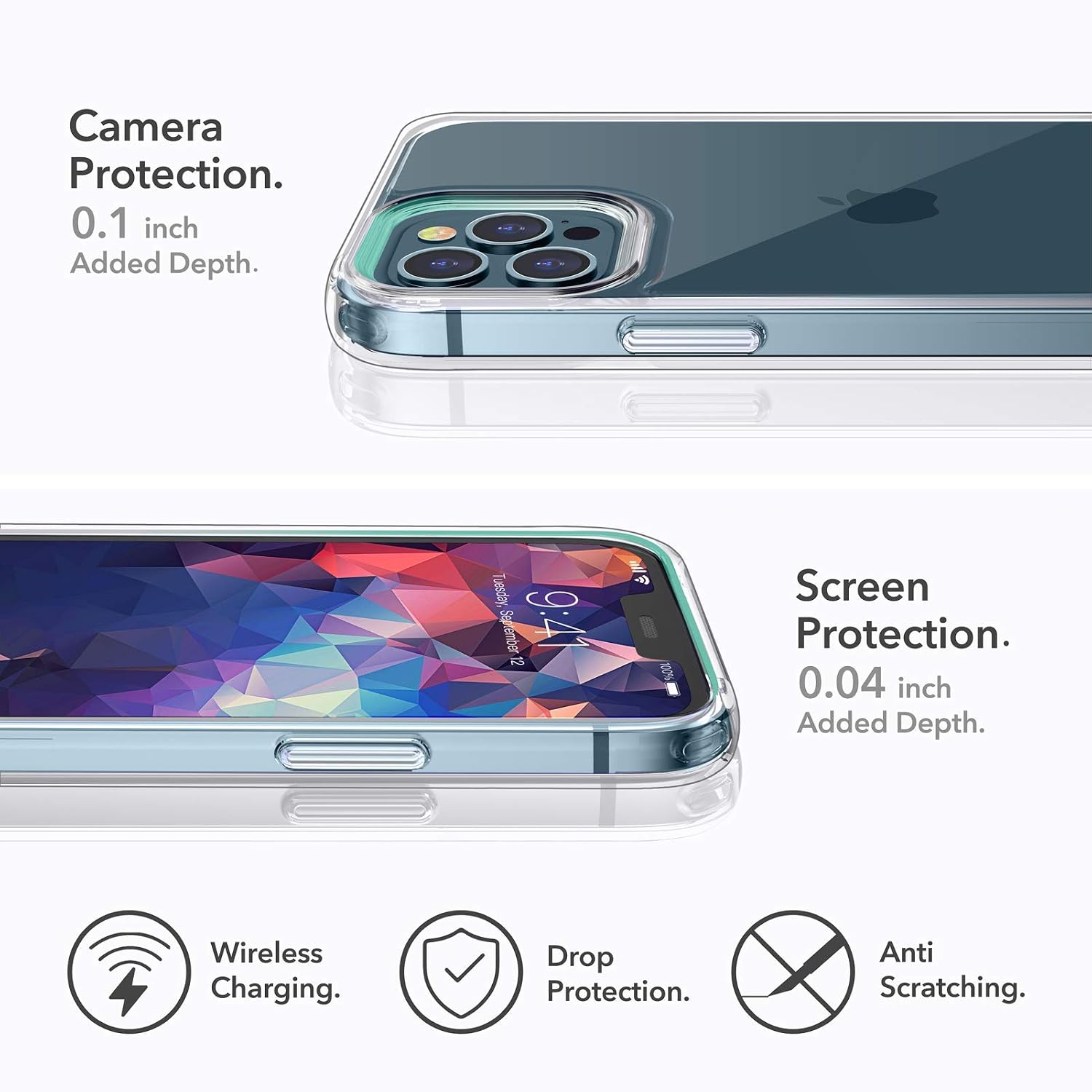 YOUMAKER Compatible with iPhone 12 Case Clear, iPhone 12 Pro Case Clear with Screen Protector [3 Tempered Glass Screen Protector] for iPhone 12/ iPhone 12 Pro 6.1 Inch
