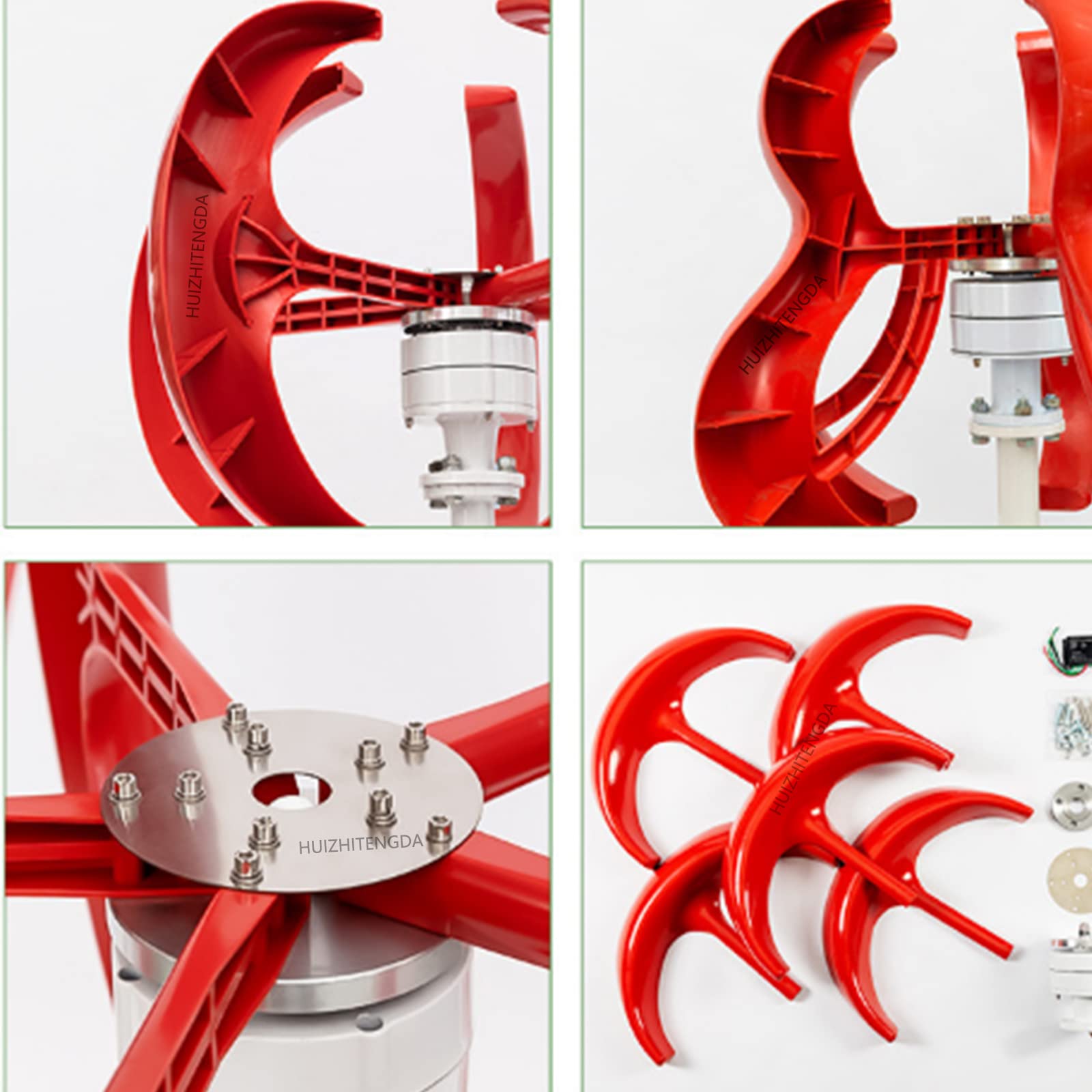Generatore di Turbine Eoliche da 200W 12V 24V, Generatore di Turbina A Magneti Permanente Verticale Rosso con Controller MPPT per Giardini da Esterno (5 Lame)