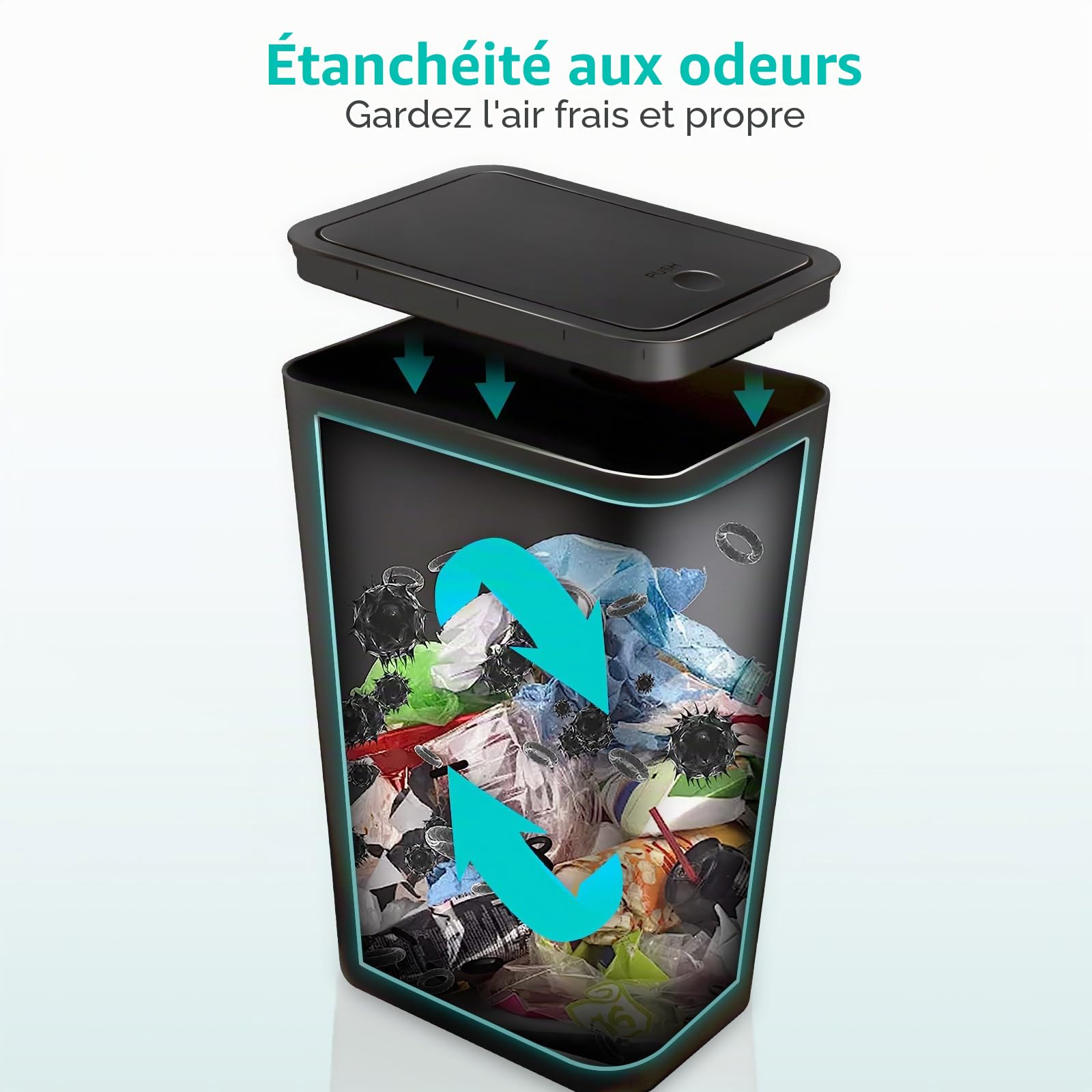 Kssvzz Lot de 3 poubelles de salle de bain, 10 l, en plastique, modernes, noir, pour chambre à coucher, cuisine, bureau, toilettes