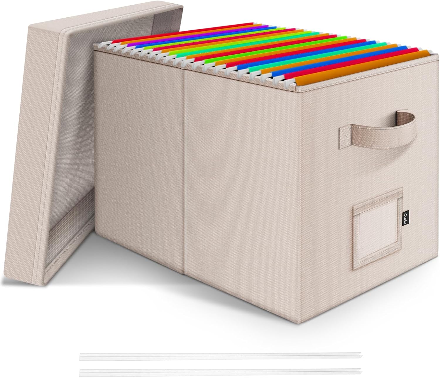 File Organizer Boxes with Lid, Linen Hanging File Storage Boxes with Handle, Collapsible Document Filling Boxes for Letter/Legal Folder, Portable File Box for Office/Decor/Home (4 Pack, Gery)