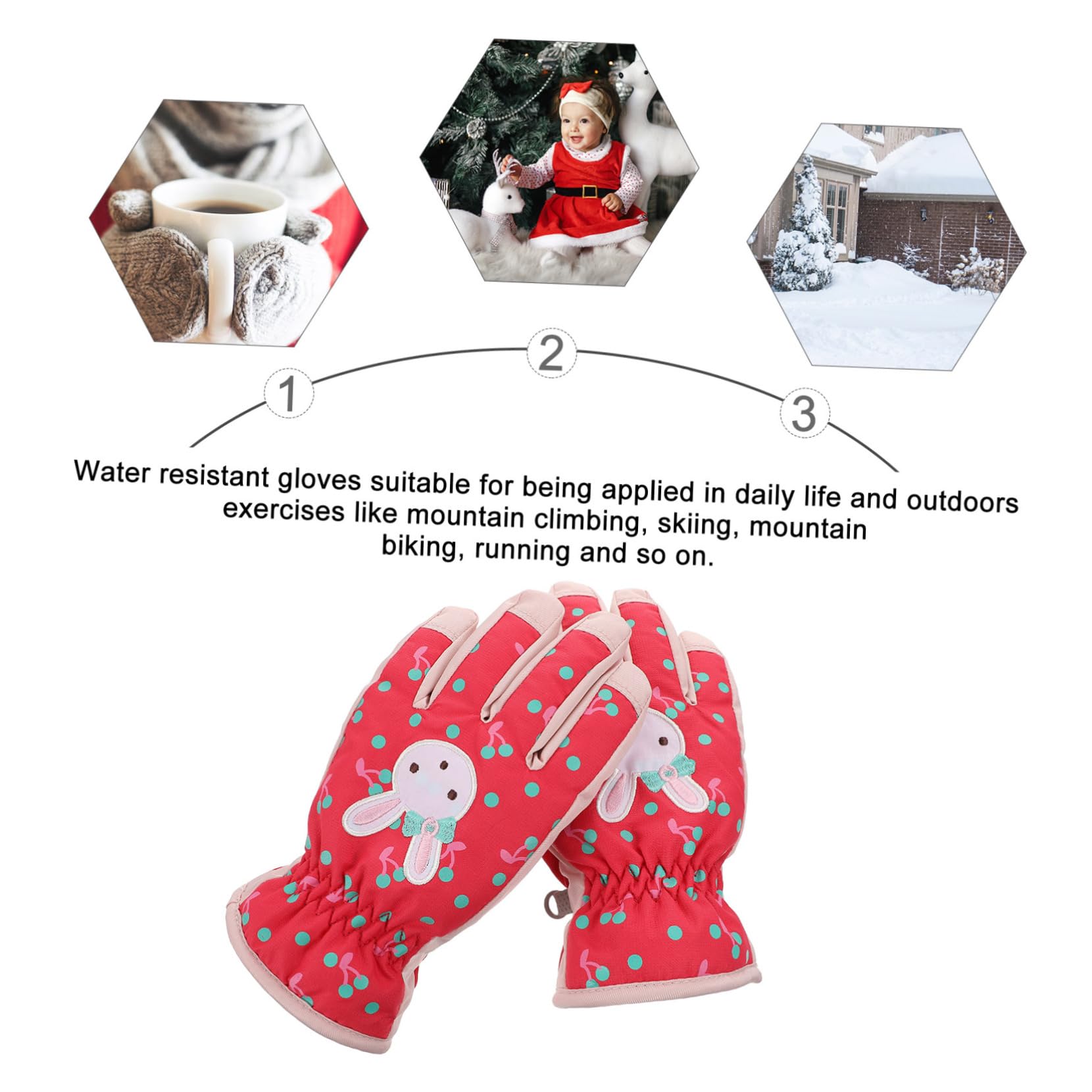 SHERCHPRY 3paare Winterfeste Mädchen Skihandschuhe wasserdichte Winddichte Und rutschfeste Fäustlinge Mit Cartoon-Muster Für Mädchen Für Skifahren Und Outdoor-aktivitäten Rot s