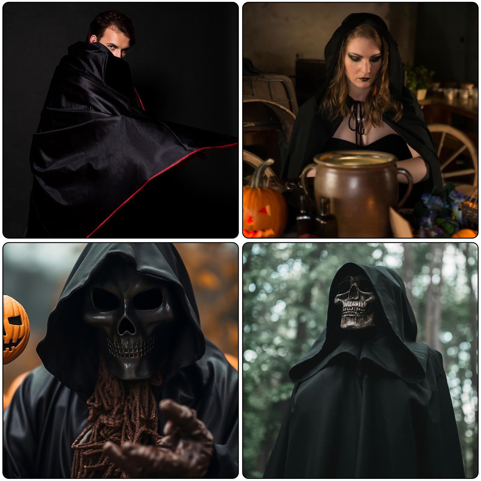 Cape à Capuche Noire ACTOYS - Velours, 170 Cm, Déguisement Vampire/Sorcier Pour Halloween