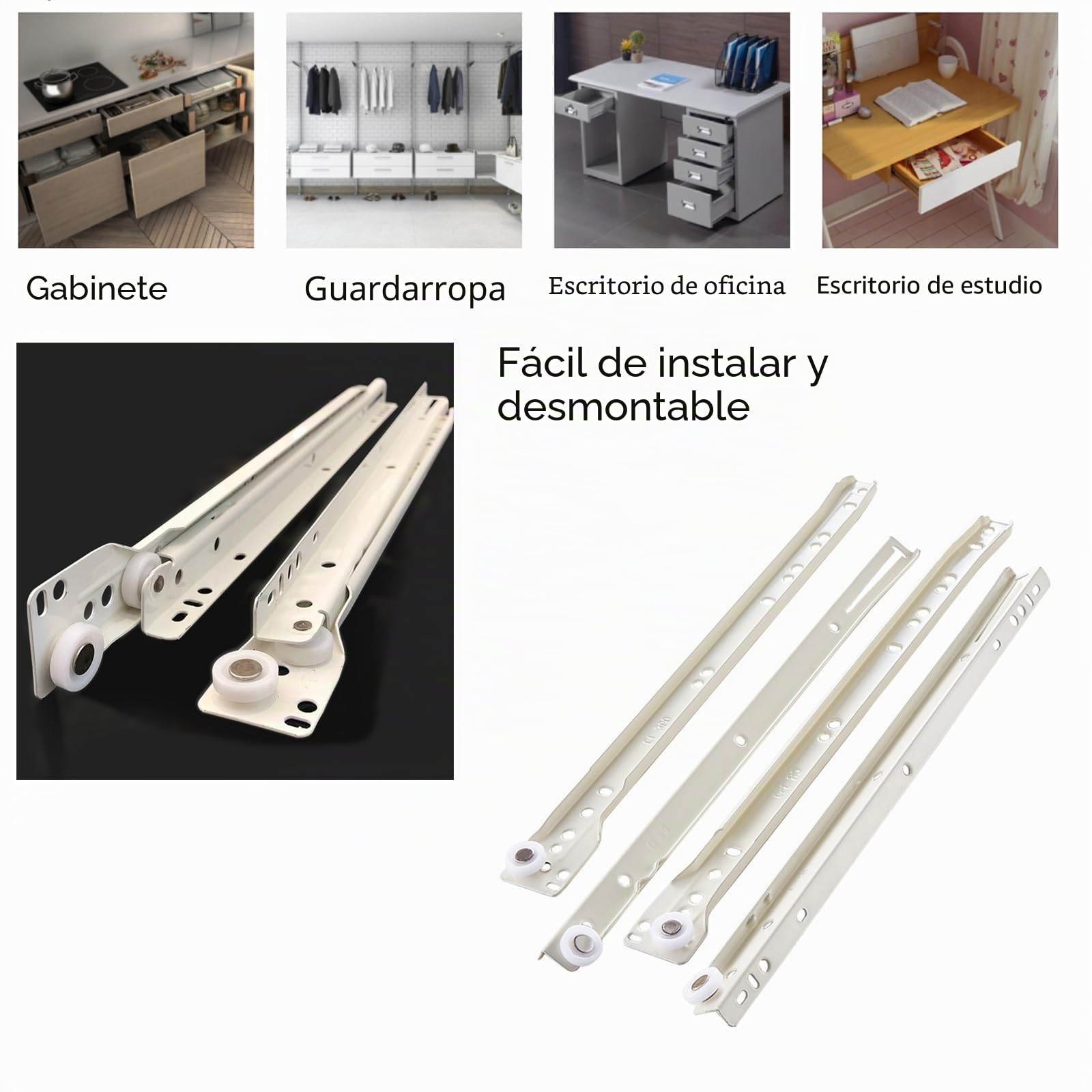 Rieles Para Cajones De Cocina 1 Par Guías Para Cajones De Madera, Capacidad Carga De 45 Kg, Correderas De Rodillos Para Cajones 250 300 400 550mm, Carriles Telescópica Silenciosa