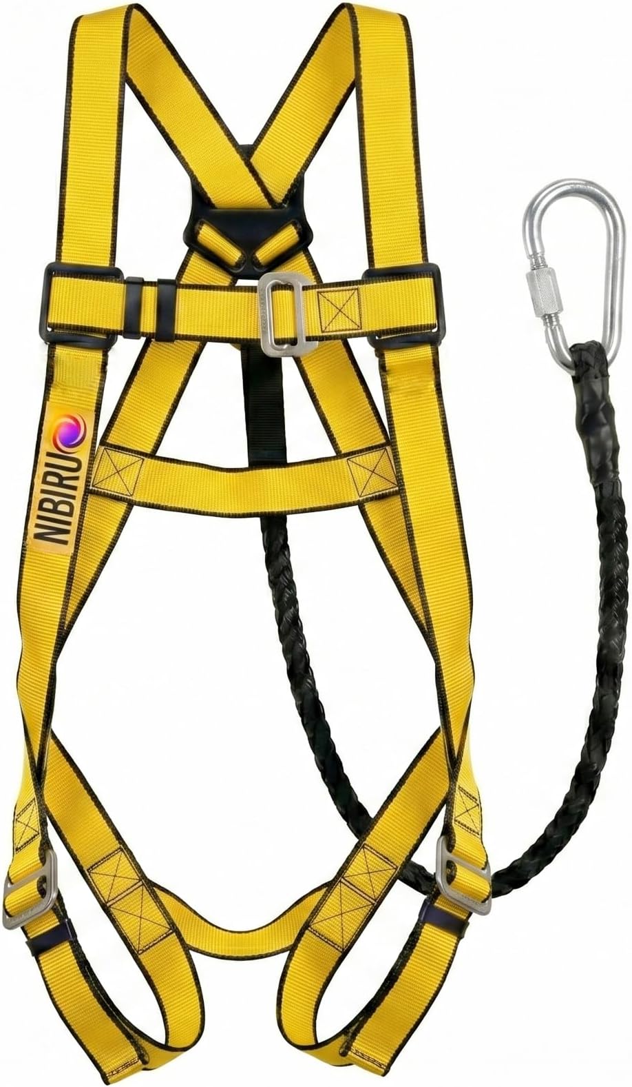 NIBIRU Full Body Climbing Harness Safety Belt for Fall Protection - Single Rope Lanyard with Solid Steel Snap Hook - Adjustable Industrial Safety Equipment for Lineman, Painting