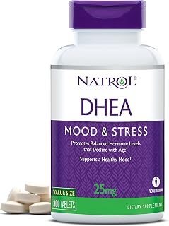 Natrol Mood & Stress DHEA 25mg with Calcium, Dietary Supplement for Balance of Certain Hormone Level and Mood Support, 300 Tablets, 300 Day Supply
