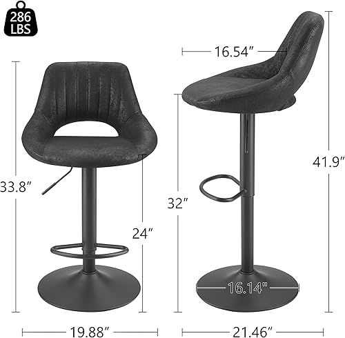 Miniatura 2 de Art Leon Taburetes de bar, juego de 2, sillas de bar modernas de piel sintética retro, taburetes de bar giratorios ajustables con respaldo abierto,