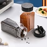 Bekith 16 Emballage de bouteilles d'épices en plastique pour le stockage des épices, herbes et poudres - 9 Oz BPA Conteneurs d'épices en plastique libres avec bouchon de dessus en noir pour verser ou agiter/soudre