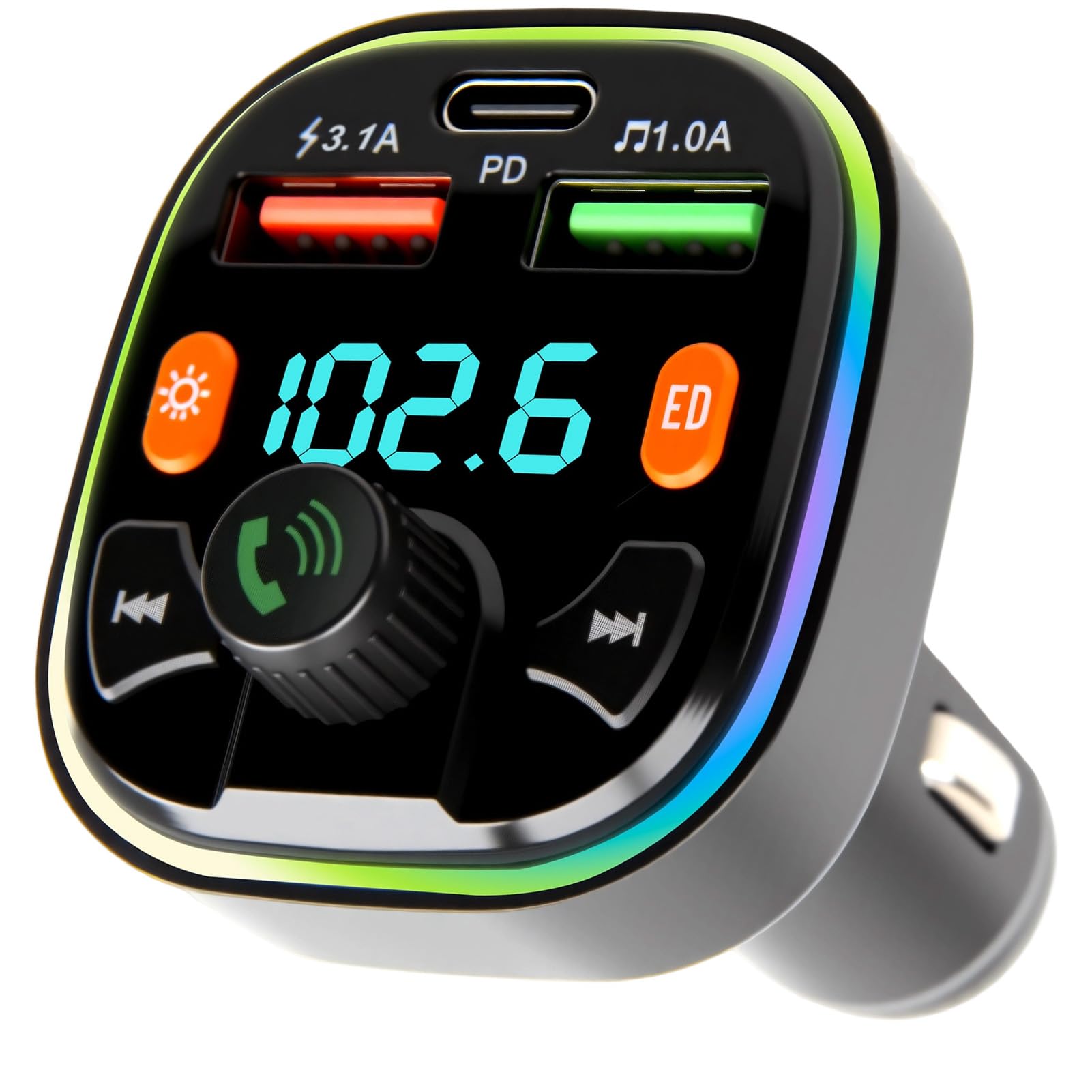 Transmisor FM Bluetooth, Cargador Rápido de Coche Tipo-C PD 20W & QC 3.0 | Adaptador Bluetooth para Coche, Reproductor de Música MP3, para Teléfono Móvil, Enchufe para Encendedor de Cigarrillos