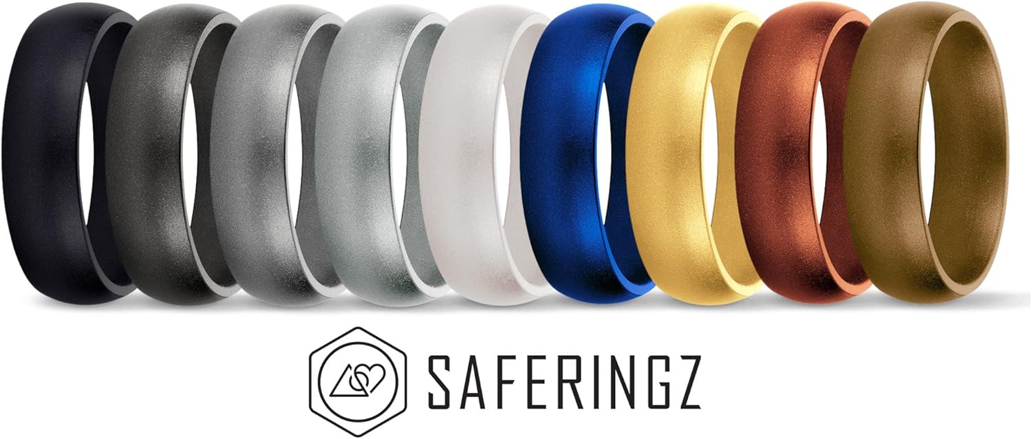 SafeRingz Metallic Silicone Wedding Ring, Made in the USA, Men or Women, Size 4-18