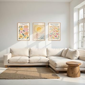 TOARTi Boho Flower Market Framed Canvas Wall Art Set, Matisse Floral Wall Decor, Abstract Botanical Wall Painting, Nature Floral Illustration Art Prints for Living Room, Bedroom, Office 12x16inchx3
