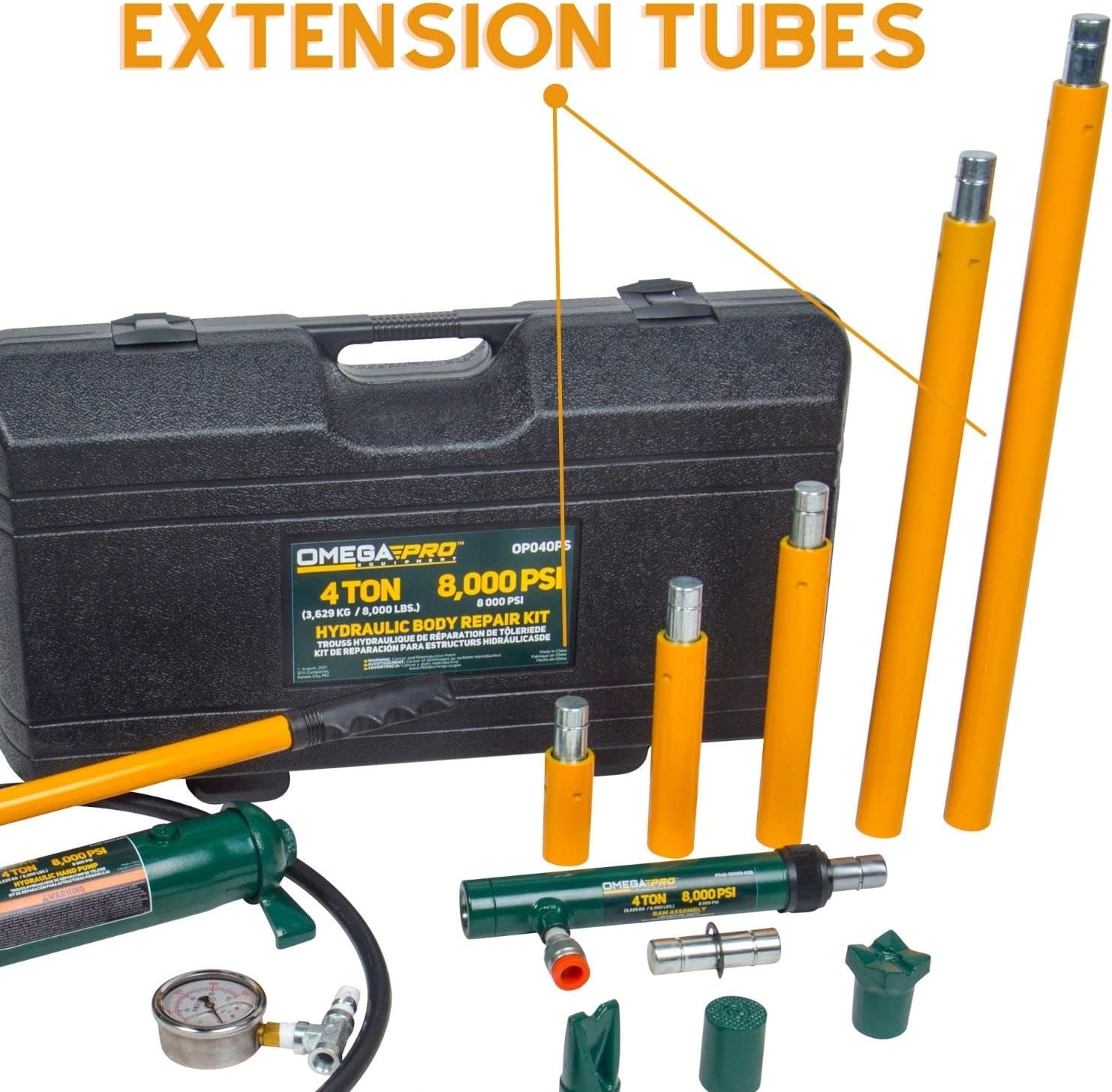 Omega Pro Hydraulic Collision Repair Kit - 4 Ton Auto Body Repair Portable Ram for Car Auto Shop Garage with Blow Mold Carrying Storage Case