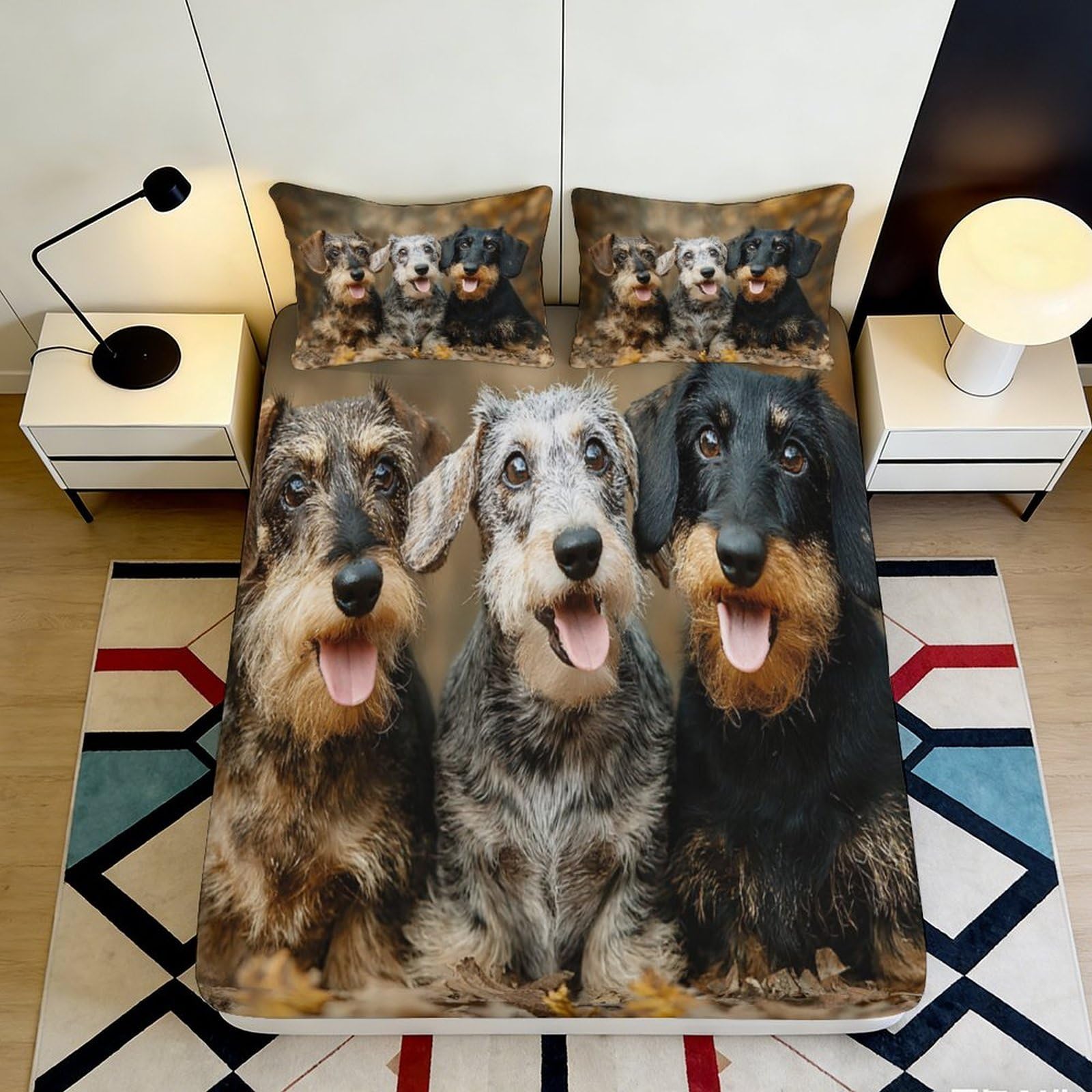 3D Printed Wirehaired Dachshund Fitted Sheet Microfiber Soft Breathable Sausage Dog Bed Cover for Bedroom Decor 120x200x25cm