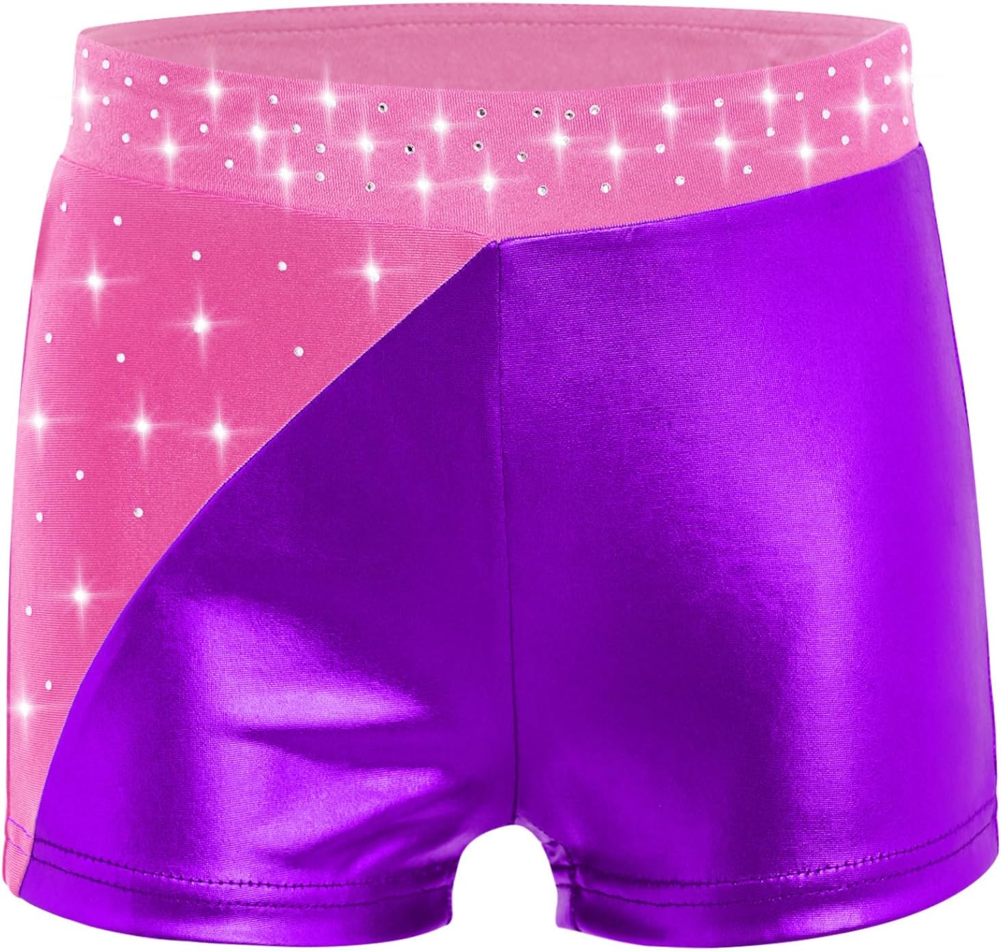 Girls Gymnastics Ballet Dance Slimming Shorts Rhinestone Metallic Shorts for Kids Stage Performance