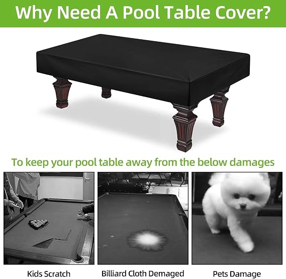 Pool Table Cover 9 Feet, Light Weight Farbric Cloth Billiard Table Covers, Waterproof & Dustproof Air Hockey Table Cover, Black (9FT)