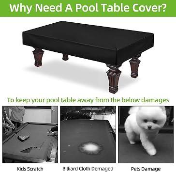 Pool Table Cover 9 Feet, Light Weight Farbric Cloth Billiard Table Covers, Waterproof & Dustproof Air Hockey Table Cover, Black (9FT)