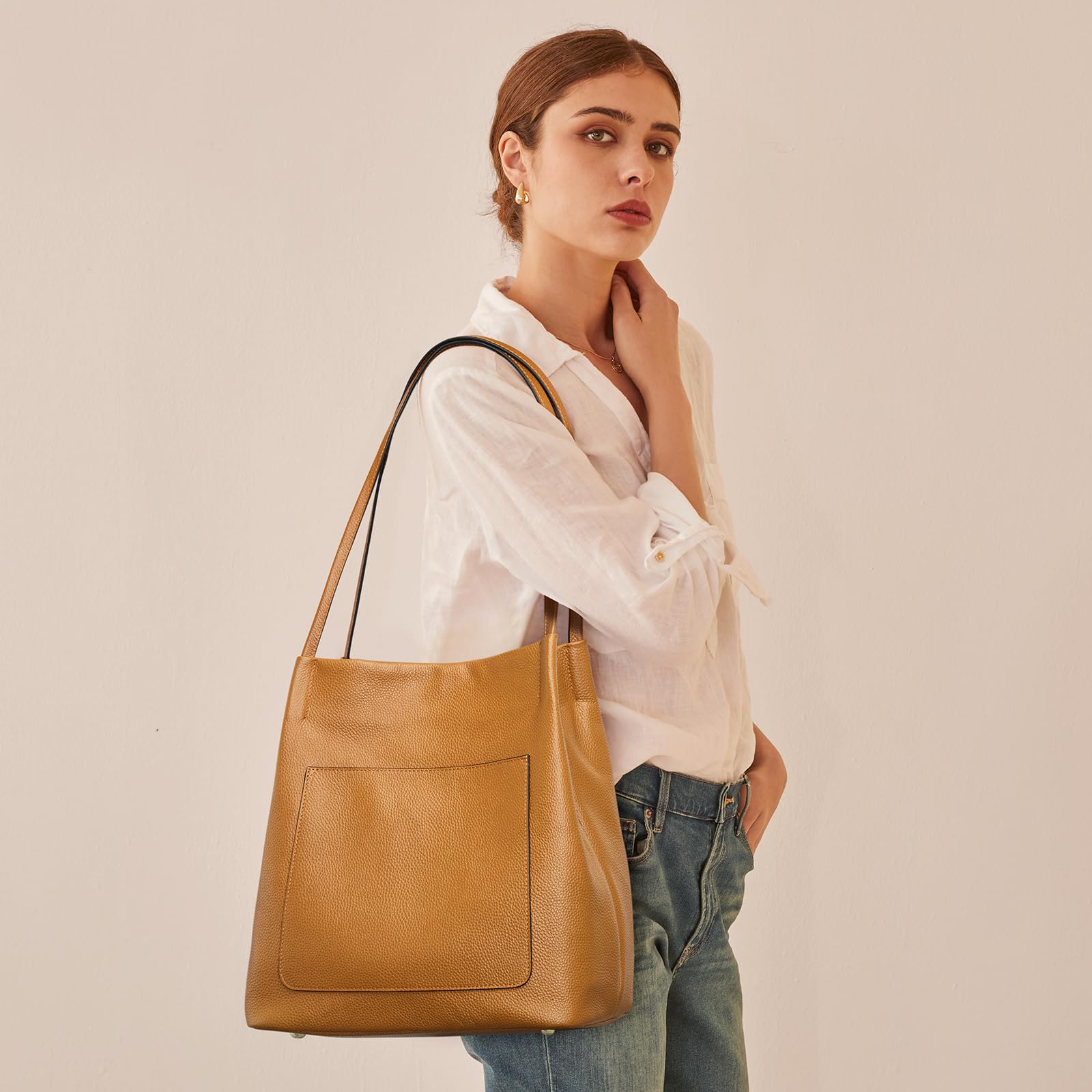 Kattee Schultertaschen aus Leder für Damen weiche Geldbörsen und Handtaschen mit Magnetischem Druckknopfverschluss Oben
