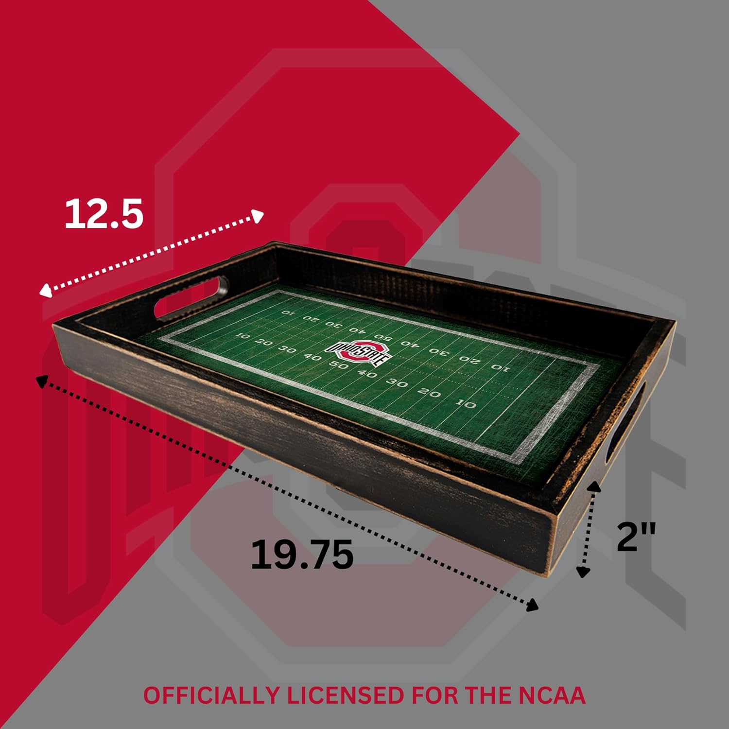 Fan Creations Ohio State University Buckeyes Football Field Tray- Distressed Wood, Team Logo Decorative Gameday Server with Handles for Food & Drink- Tabletop Organizer - Show Your Buckeye Pride