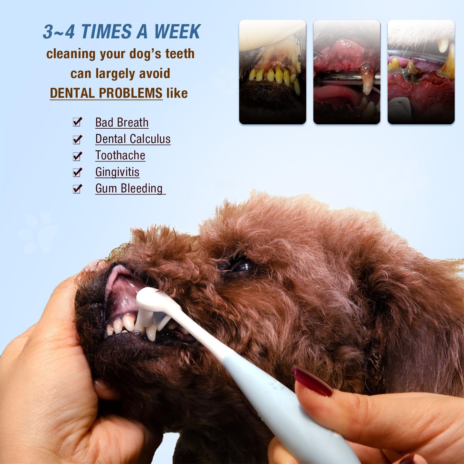 Kit de cepillo de dientes ultra suave para perros de raza pequeña, 360 cepillos de dientes de silicona para perros y gatos, juego de cuidado dental canino de 3 formas diferentes 4