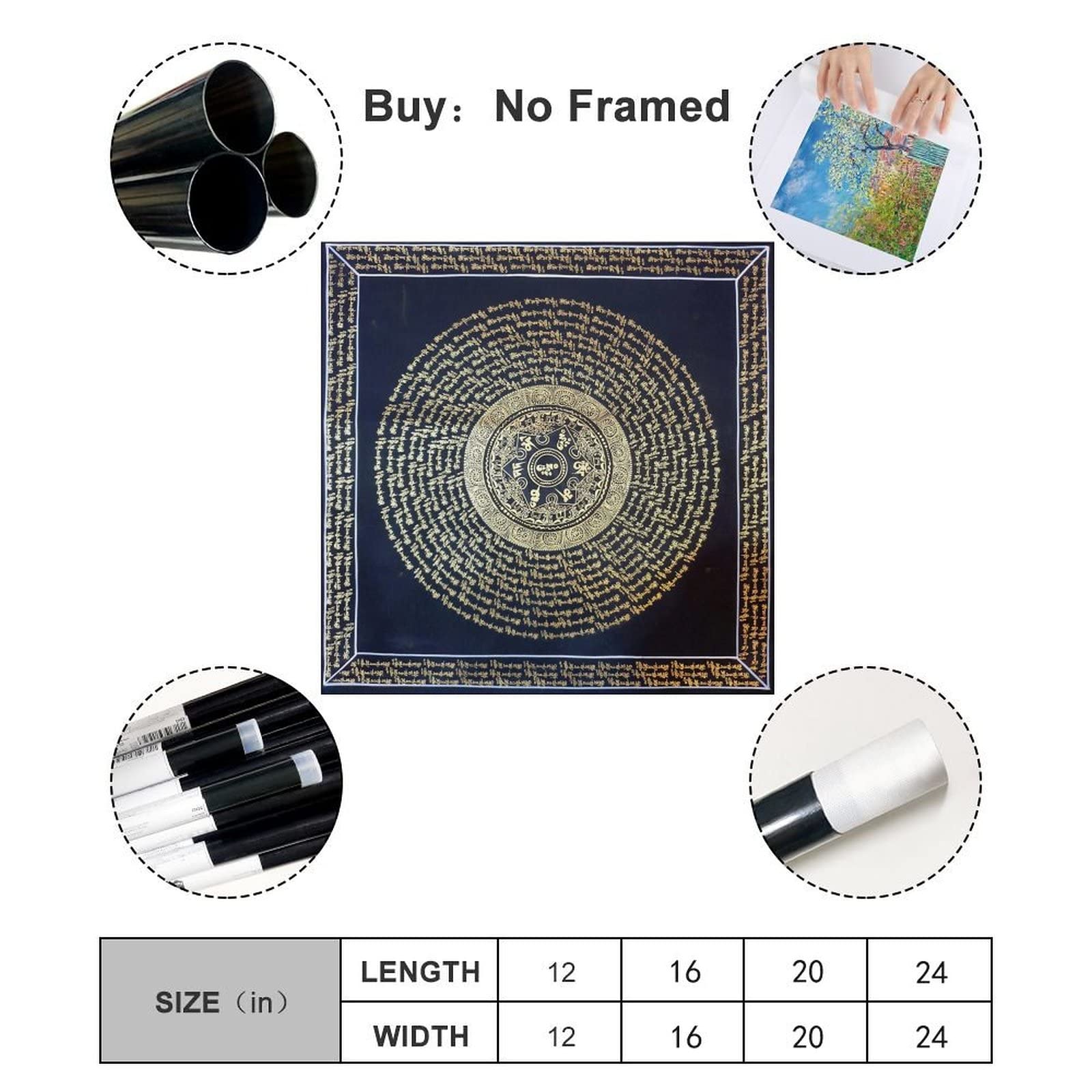 Poster tradizionale Mantra Mandala Art Buddismo Religione Meditazione Buddha Bodhisattva Wall Art Poster Regali camera da letto Decorazione per la casa Quadro Poster su tela 70 x 70 cm