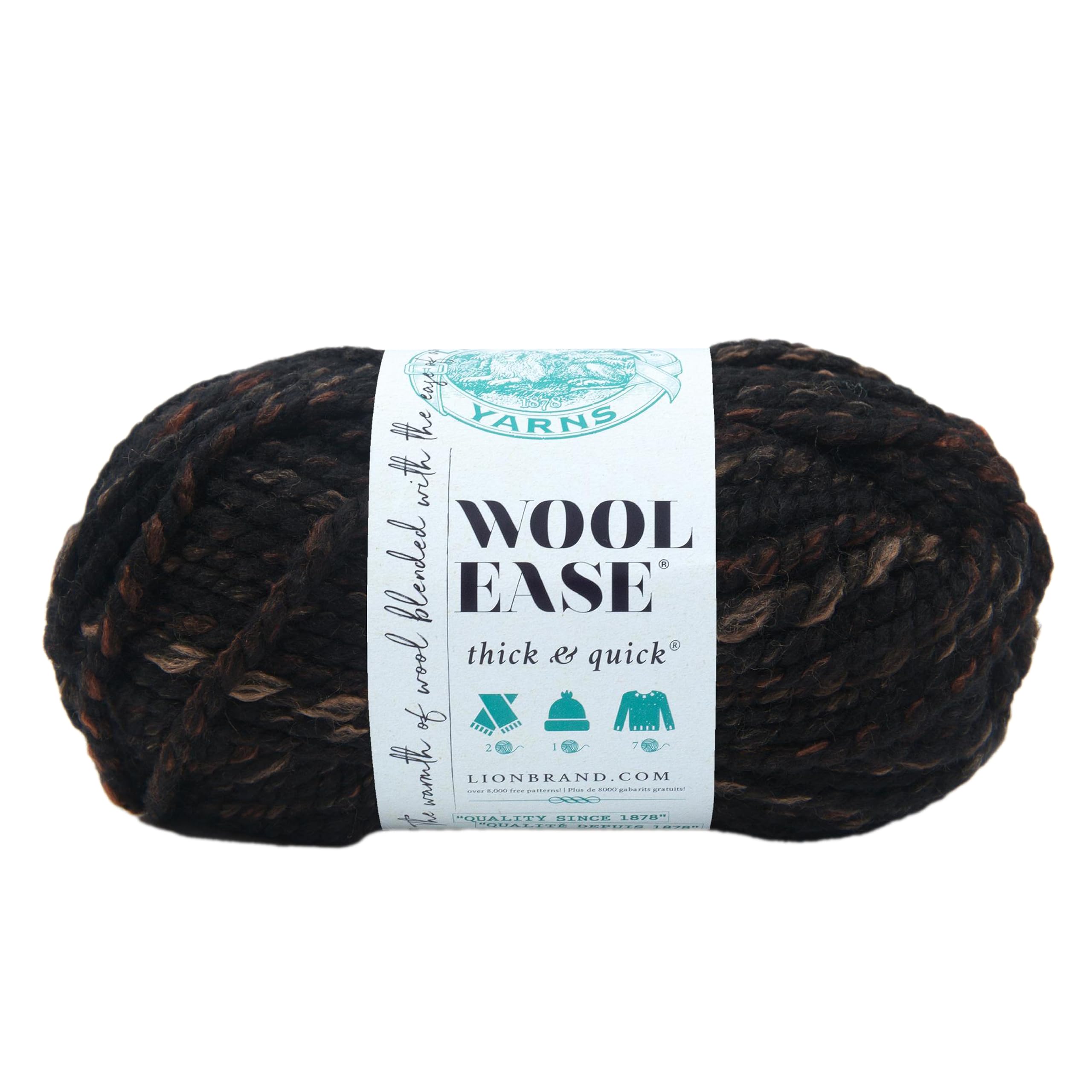 Lion Brand Yarn Wool-Ease Thick &amp; Quick Yarn, Soft and Bulky Yarn for Knitting, Crocheting, and Crafting, 1 Skein, Toasted Almond