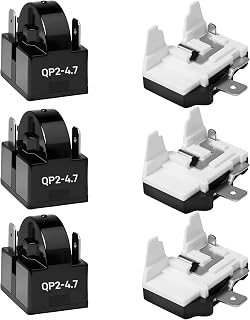 6-Pack QP-02-4.7 Ohm 3-Pin Universal Refrigerator Compressor Start Relay and Overload Protector Kit - Starter with 1/2 HP Overload Compatible with Mini Fridge, Beverage Cooler, Wine Chiller, Freezer